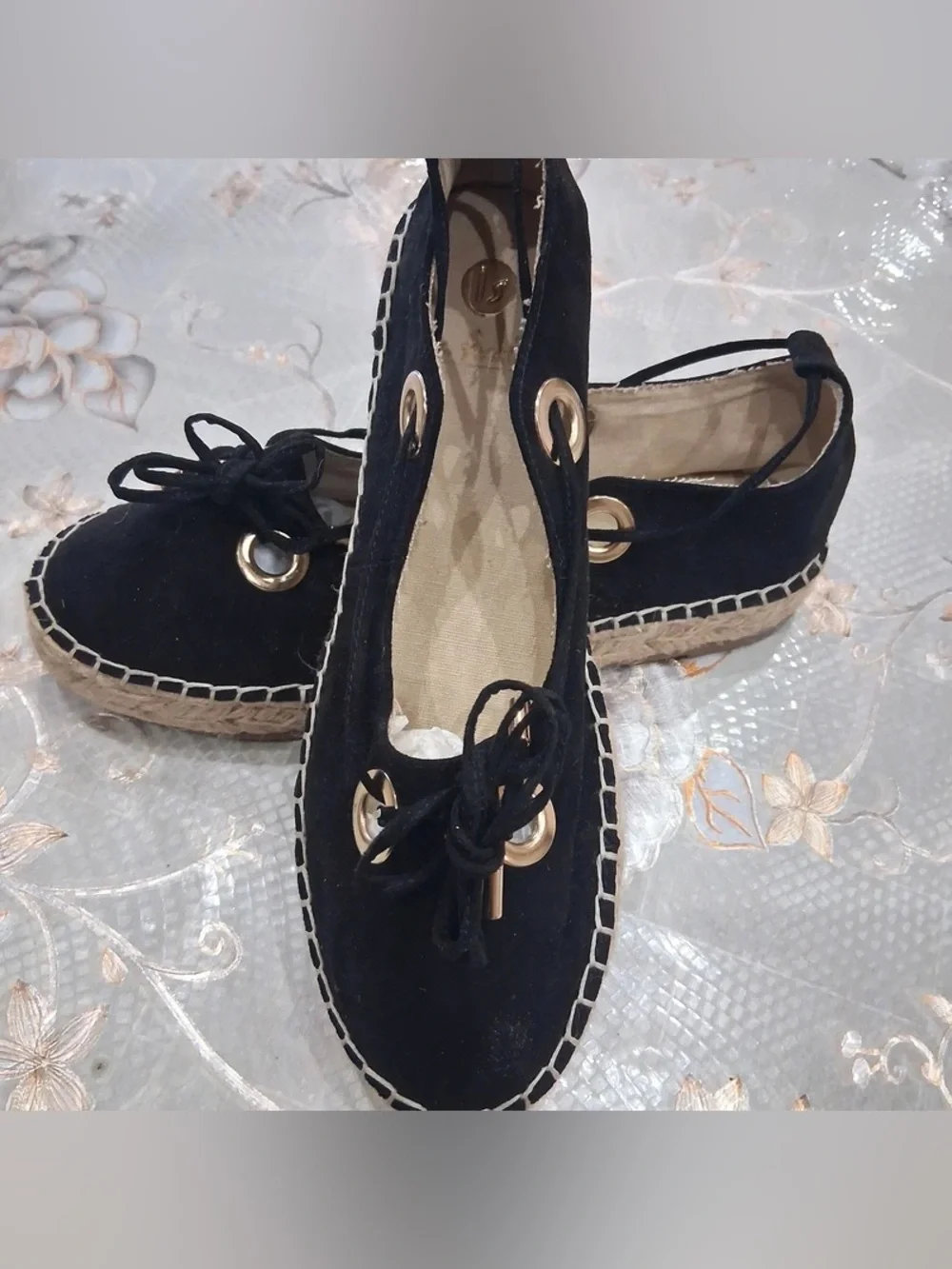 Black Espadrille Lace-Up Flats